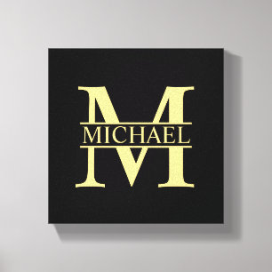 Personalisiertes Monogramm und Name in Schwarz und Leinwanddruck