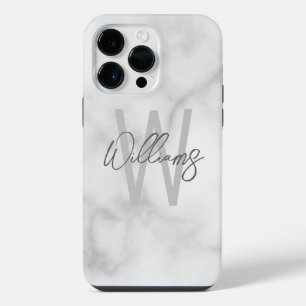 Personalisiertes Monogramm und Name in weißer Marm iPhone 14 Pro Max Hülle