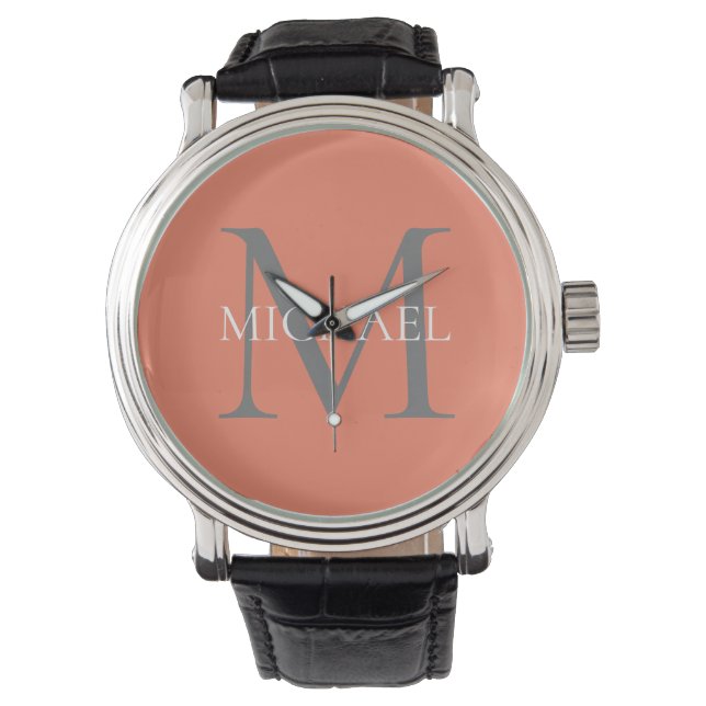 Personalisiertes Monogramm und Name Light Pink Armbanduhr (Vorderseite)