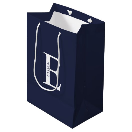 Personalisiertes Monogramm und Name Medium Geschen Mittlere Geschenktüte (Vorderseite Schrägansicht)