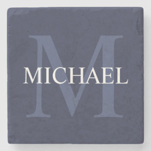 Personalisiertes Monogramm und Name Navy Blau Steinuntersetzer