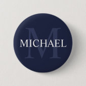 Personalisiertes Monogramm und Name Navy Blue Button (Vorderseite)