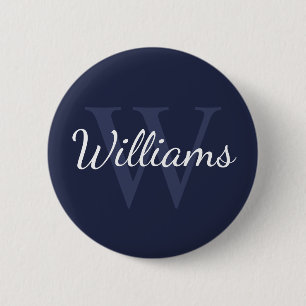 Personalisiertes Monogramm und Name Navy Blue Button