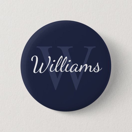 Personalisiertes Monogramm und Name Navy Blue Button (Vorderseite)