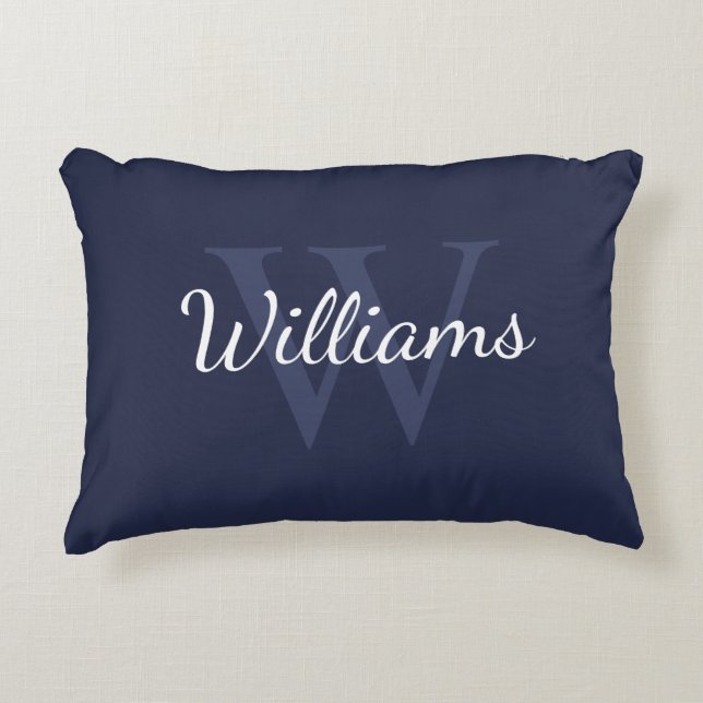 Personalisiertes Monogramm und Name Navy Blue Dekokissen (Vorderseite)