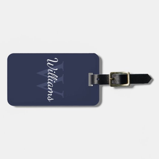 Personalisiertes Monogramm und Name Navy Blue Gepäckanhänger (Vorderseite horizontal)