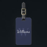 Personalisiertes Monogramm und Name Navy Blue Gepäckanhänger<br><div class="desc">Personalisierte Monogram und Name Giftts weist personalisierten Namen im Stil von weißen Skripten Schriftart und Monogramm in hellblau serif Schriftart Stil als Hintergrund auf navy blauen Hintergrund.

Ideal als Urlaubsgeschenk,  Familienfavoriten,  danke für Trauzeugen und Geschenk für jeden besondere Anlässe.</div>