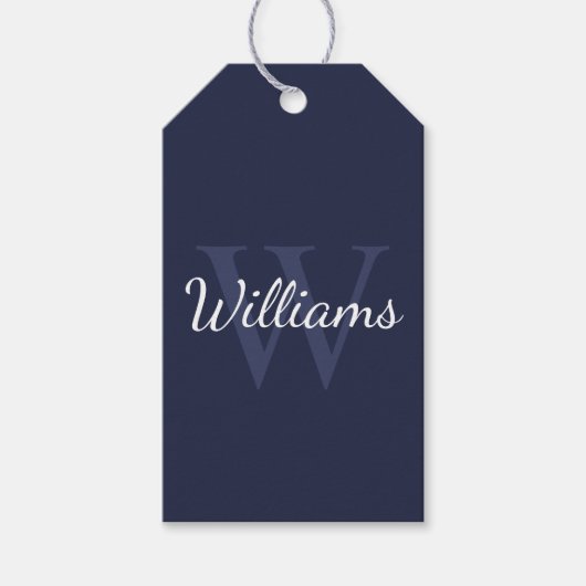 Personalisiertes Monogramm und Name Navy Blue Geschenkanhänger (Vorderseite)