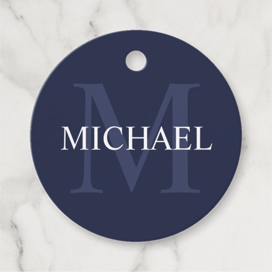 Personalisiertes Monogramm und Name Navy Blue Geschenkanhänger (Vorderseite)
