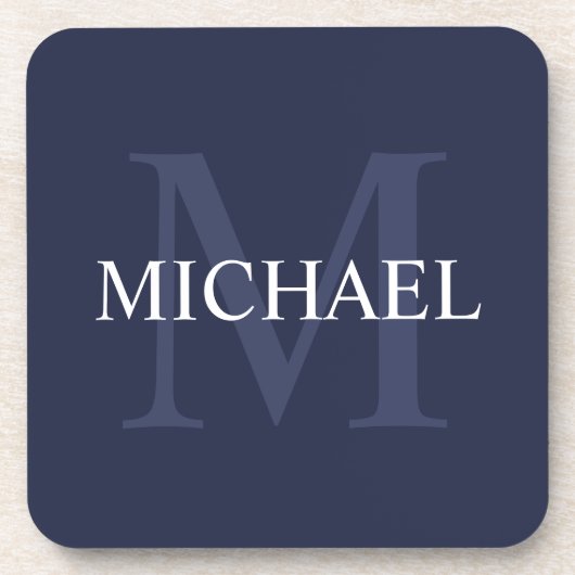 Personalisiertes Monogramm und Name Navy Blue Getränkeuntersetzer (Vorderseite)