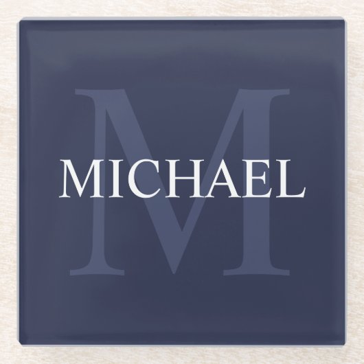 Personalisiertes Monogramm und Name Navy Blue Glasuntersetzer (Vorderseite)