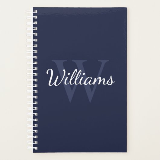 Personalisiertes Monogramm und Name Navy Blue Planer (Vorderseite)