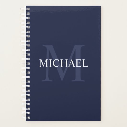 Personalisiertes Monogramm und Name Navy Blue Planer (Vorderseite)