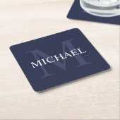Personalisiertes Monogramm und Name Navy Blue Rechteckiger Pappuntersetzer (angewinkelt)