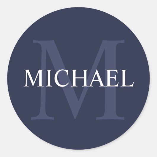 Personalisiertes Monogramm und Name Navy Blue Runder Aufkleber (Vorderseite)