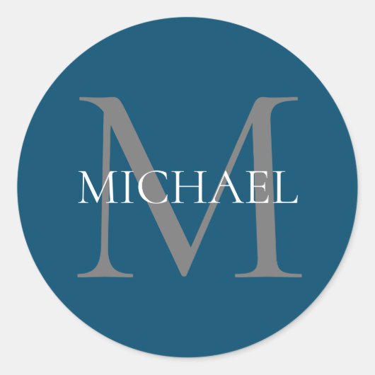 Personalisiertes Monogramm und Name Ocean Blue Runder Aufkleber (Vorderseite)