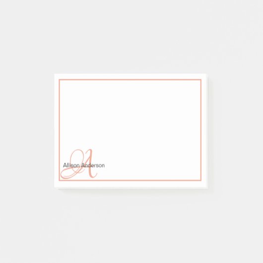 Personalisiertes Monogramm und Name Post-it Klebezettel (Vorderseite)