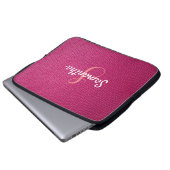 Personalisiertes Monogramm und Name Rosa Leder Laptopschutzhülle (Vorne Knopf)