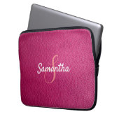 Personalisiertes Monogramm und Name Rosa Leder Laptopschutzhülle (Vorderseite Links)
