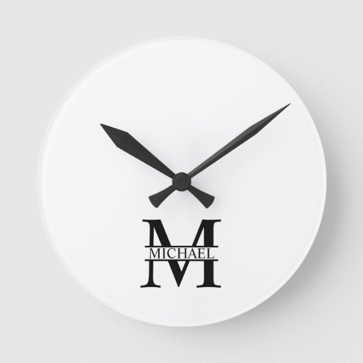 Personalisiertes Monogramm und Name Runde Wanduhr (Vorderseite)