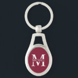 Personalisiertes Monogramm und Name Schlüsselanhänger<br><div class="desc">Personalisierte Monogramm- und Namensgeschenke mit personalisiertem weißem Monogramm im klassischen Serif-Schriftart-Stil mit Namensbox in der Mitte des Monogramms auf bordeauxrotem Hintergrund. Perfekt als Urlaubsgeschenke,  väterliche Tagesgeschenke für Papa,  danke Geschenke für Trauzeugen und mehr.</div>