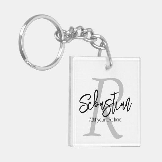 Personalisiertes Monogramm und Name Schlüsselanhänger (Vorderseite links)