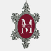 Personalisiertes Monogramm und Name Schneeflocken Zinn-Ornament (Links)