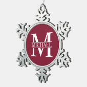 Personalisiertes Monogramm und Name Schneeflocken Zinn-Ornament (Rechts)