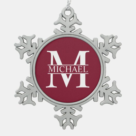 Personalisiertes Monogramm und Name Schneeflocken Zinn-Ornament (Vorderseite)