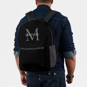 Personalisiertes Monogramm und Name Schwarz Bedruckter Rucksack