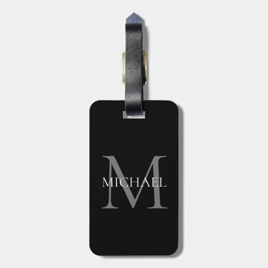 Personalisiertes Monogramm und Name Schwarz Gepäckanhänger (Rückseite vertikal)