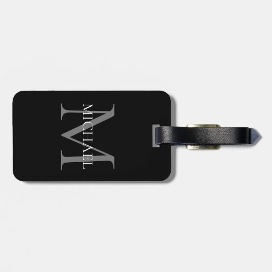 Personalisiertes Monogramm und Name Schwarz Gepäckanhänger (Rückseite horizontal)