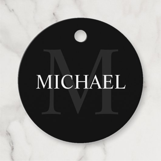 Personalisiertes Monogramm und Name Schwarz Geschenkanhänger (Vorderseite)