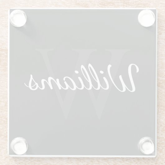 Personalisiertes Monogramm und Name Schwarz Glasuntersetzer (Rückseite)