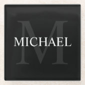 Personalisiertes Monogramm und Name Schwarz Glasuntersetzer (Vorderseite)