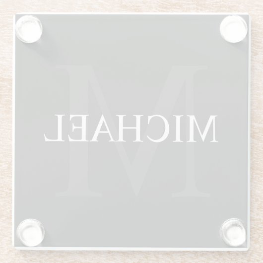 Personalisiertes Monogramm und Name Schwarz Glasuntersetzer (Rückseite)