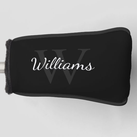 Personalisiertes Monogramm und Name Schwarz Golf Headcover (Vorderseite)