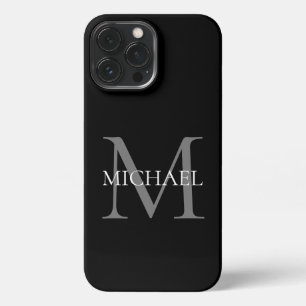 Personalisiertes Monogramm und Name Schwarz iPhone 13 Pro Max Hülle