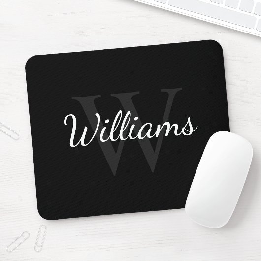 Personalisiertes Monogramm und Name Schwarz Mousepad