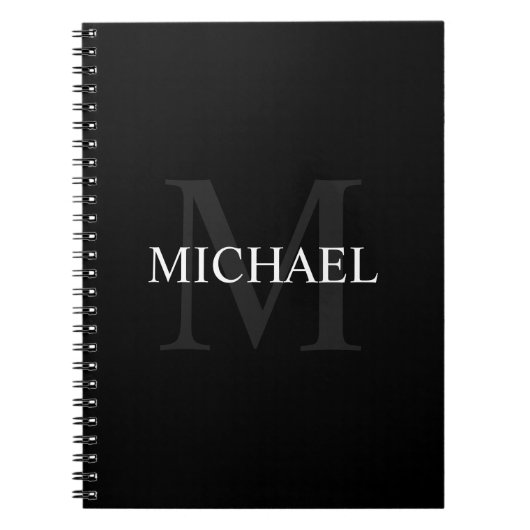 Personalisiertes Monogramm und Name Schwarz Notizblock (Vorderseite)