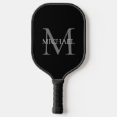 Personalisiertes Monogramm und Name Schwarz Pickleball Schläger (Rückseite)