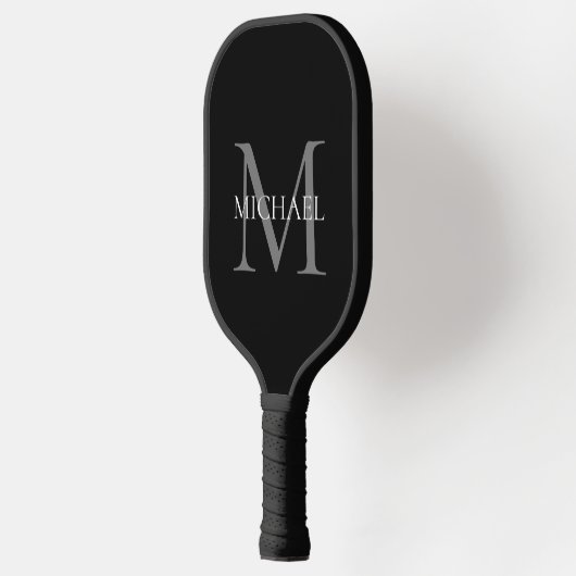 Personalisiertes Monogramm und Name Schwarz Pickleball Schläger (Links)