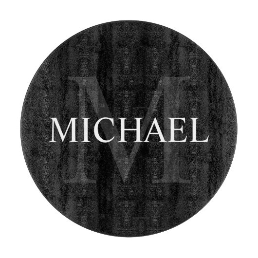 Personalisiertes Monogramm und Name Schwarz Schneidebrett (Vorderseite)