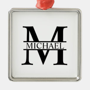 Personalisiertes Monogramm und Name Silbernes Ornament