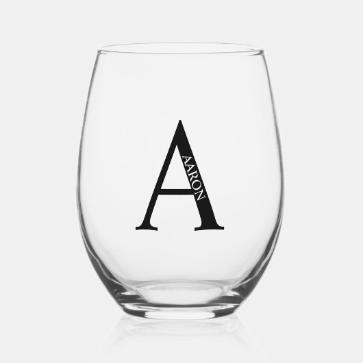Personalisiertes Monogramm und Name Weinglas Ohne Stiel (Vorderseite)