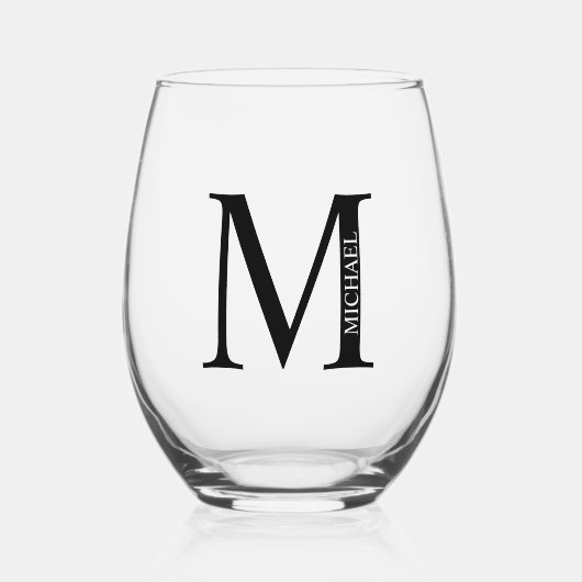Personalisiertes Monogramm und Name Weinglas Ohne Stiel (Vorderseite)