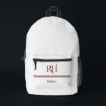Personalisiertes Monogramm und Name Weißes Graues  Bedruckter Rucksack<br><div class="desc">Dieses ausgeklügelte Design zeichnet sich durch eine einzigartige zweifarbige Schrift für das Monogramm aus. Das ist ein Teil dessen, was das fast zu einem Einzelfall macht - für sich selbst oder als besonderes Geschenk. Weiß mit rot-grauem Schriftsatz mit einem benutzerdefinierten Monogramm und Vorname - macht das besonders und einzigartig. Alle...</div>