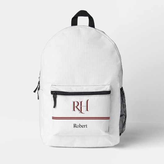 Personalisiertes Monogramm und Name Weißes Graues Bedruckter Rucksack (Vorderseite)