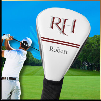 Personalisiertes Monogramm und Name Weißes Graues  Golf Headcover
