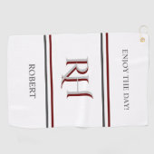 Personalisiertes Monogramm und Name Weißes Graues  Golfhandtuch (Horizontal)